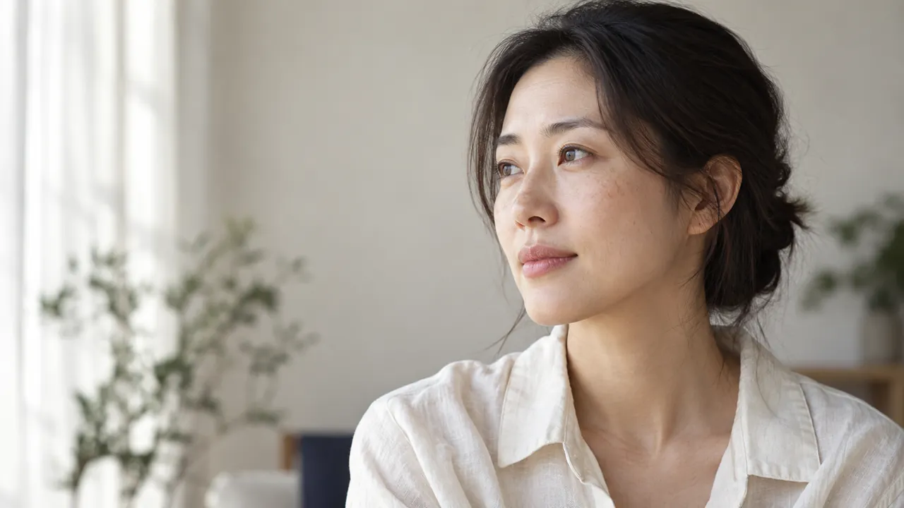 창가의 자연광을 바라보는 여성의 옆얼굴
